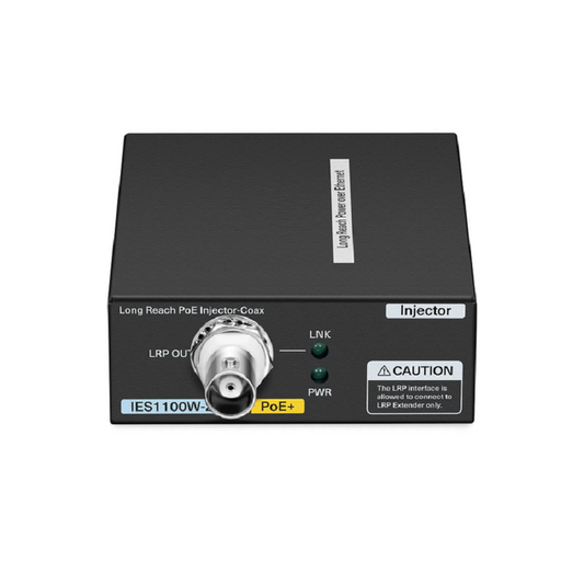 FyberOptix IES1100W-2PD, 1-Port 10/100M Fast Ethernet Long Reach PoE over Coaxial Injector, 1 x PoE+ Input to 1 x BNC Female Output, -20 to 70Â°C Operating Temperature