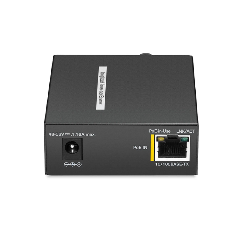 FyberOptix IES1100W-2PD, 1-Port 10/100M Fast Ethernet Long Reach PoE over Coaxial Injector, 1 x PoE+ Input to 1 x BNC Female Output, -20 to 70Â°C Operating Temperature