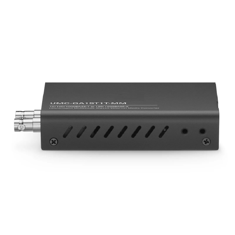 FyberOptix Mini Unmanaged 1x 10/100/1000Base-T RJ45 to 1x 100/1000Base-X Multimode ST 850nm 220/550m Gigabit Ethernet Media Converter, American Plug Standard