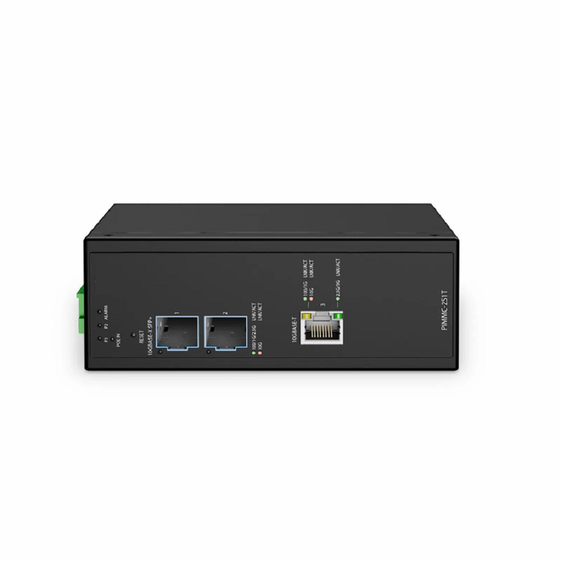 FyberOptix Industrial Managed 1x 100M/1G/2.5G/5G/10GBase-T RJ45 to 2x 100M/1G/2.5G/10GBase-X SFP+ Gigabit Ethernet PoE+ PD Media Converter