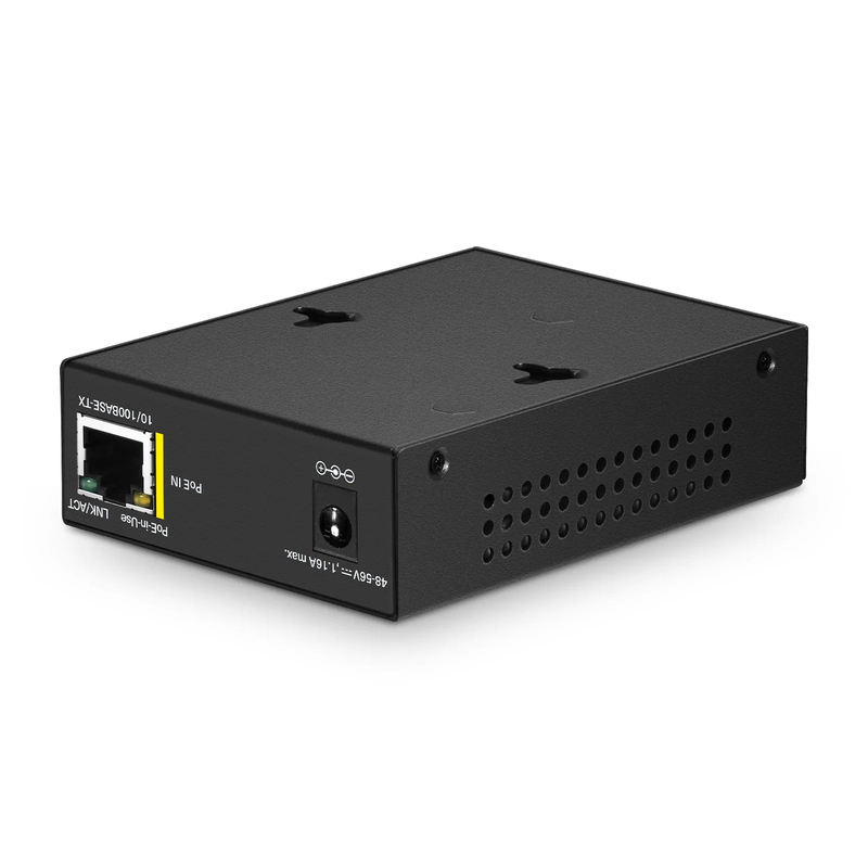 FyberOptix IES1100W-2PD, 1-Port 10/100M Fast Ethernet Long Reach PoE over Coaxial Injector, 1 x PoE+ Input to 1 x BNC Female Output, -20 to 70Â°C Operating Temperature