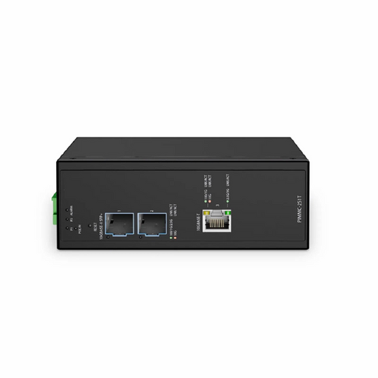 FyberOptix Industrial Managed 1x 100M/1G/2.5G/5G/10GBase-T RJ45 to 2x 100M/1G/2.5G/10GBase-X SFP+ Gigabit Ethernet PoE+ PD Media Converter