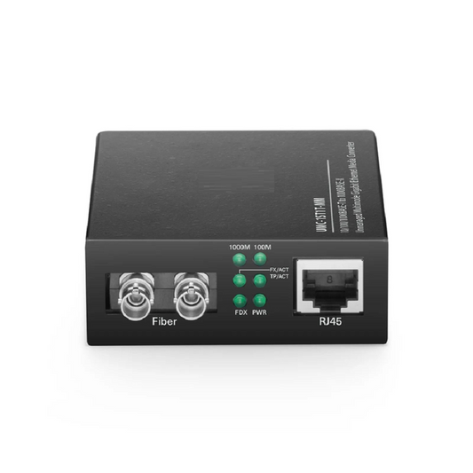 FyberOptix Unmanaged 1x 10/100/1000Base-T RJ45 to 1x 1000Base-X Single Mode ST 1310nm 20km Gigabit Ethernet Media Converter, American Plug Standard