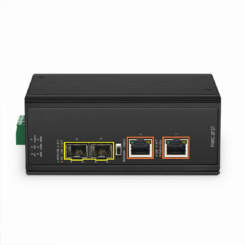 FyberOptix Industrial Unmanaged 2x 10/100/1000Base-T RJ45 to 2x 100/1000Base-X SFP Gigabit PoE++ Ethernet Media Converter