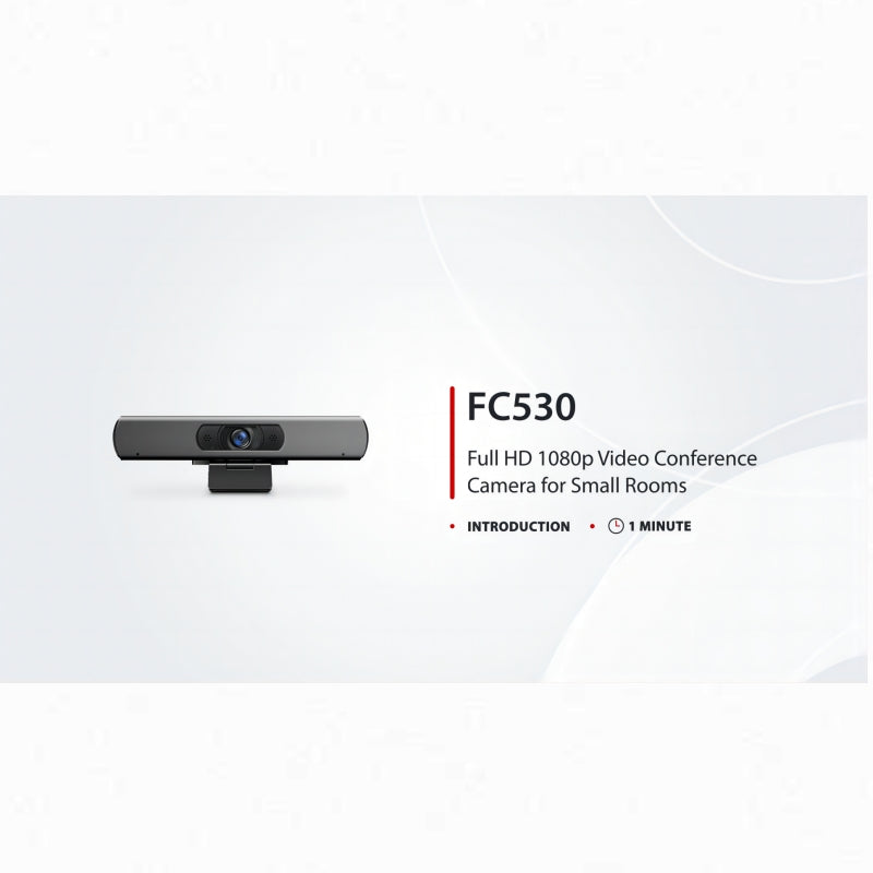 FyberOptix FC530 Full HD 1080p Video Conference Camera for Small Rooms, with 2 Microphones & 108 Â° Wide Angle, USB Plug and Play