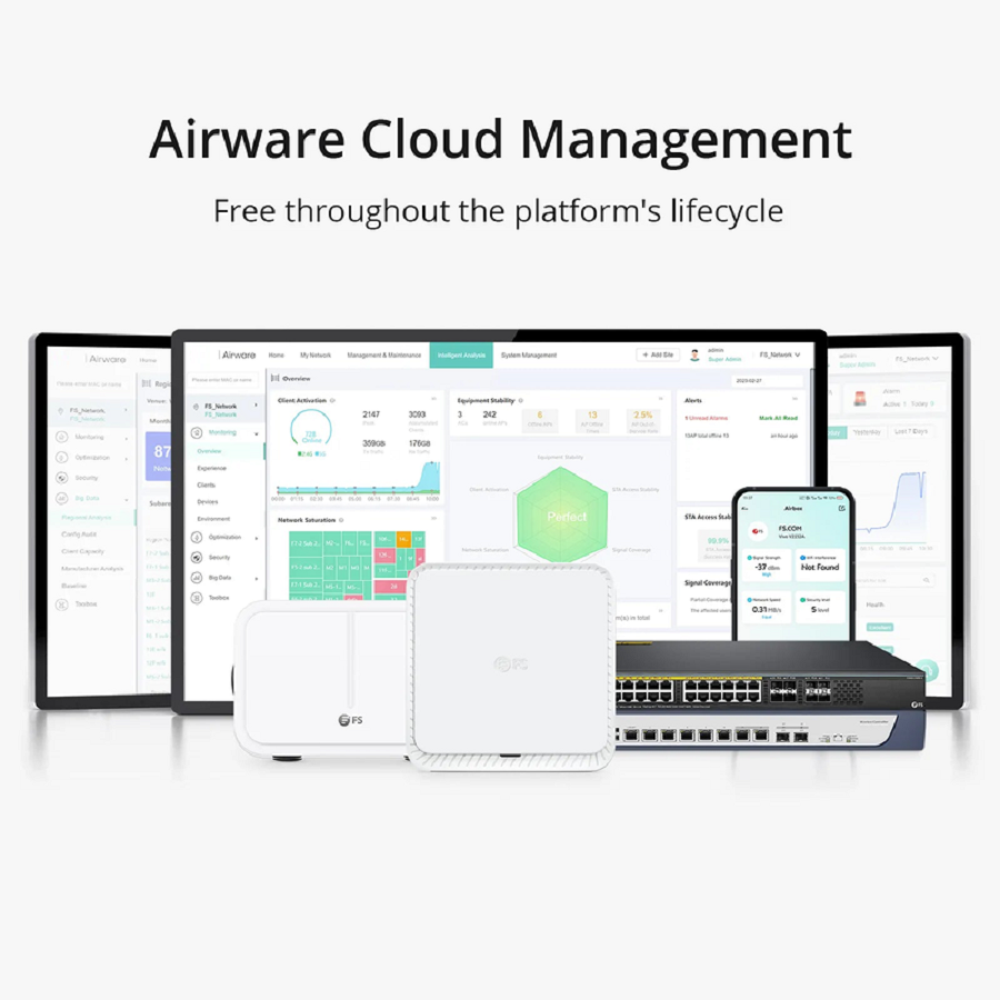 FyberOptix AP-N505, Cloud Managed Wi-Fi 6 802.11ax 3000 Mbps Indoor Access Point, Seamless Roaming & 2 Ã— 2 MU-MIMO Dual Radios, Manageable via Airware, Controller or Standalone (Without PoE Injector)