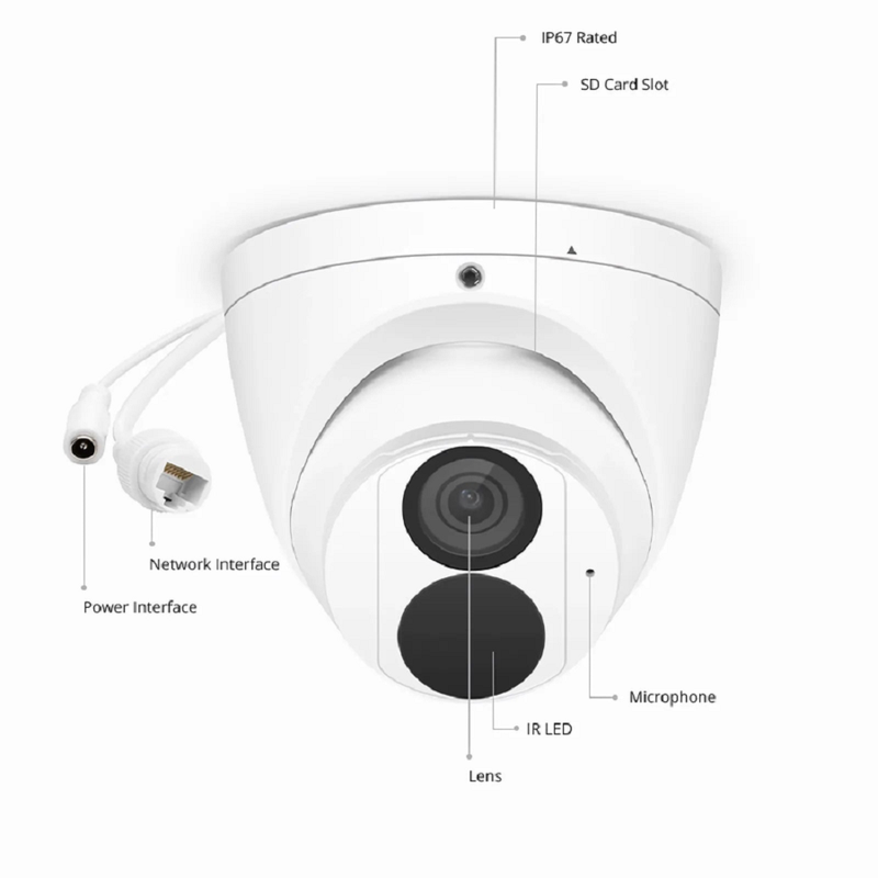 FyberOptix IPC301-8M-T Turret Camera, with Fixed 4.0mm Lens, 8MP Resolution, Built-in Mic, 98ft Night Vision, Smart Behavior Detection, IP67 PoE Network Camera