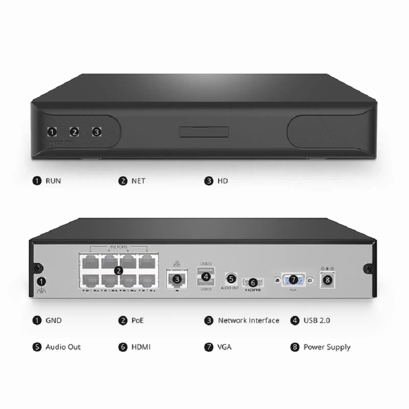 FyberOptix NVR101-8C, 8-Channel Network Video Recorder, Record 8CH 4K@30fps, Live View/Playback 1CH 4K@30fps, Supports up to 1x8TB Hard Drive (Not Included)