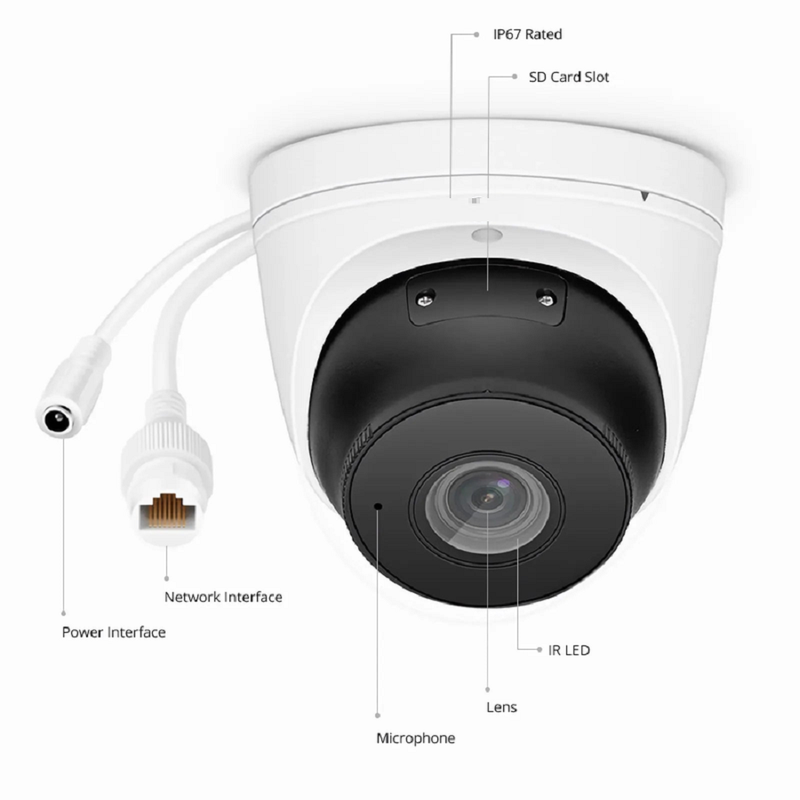 FyberOptix IPC104-2M-T, Full HD 2MP Turret Network Camera with Build-in Mic, 98ft Night Vision, IP67 Weatherproof PoE Network Camera with Varifocal 2.8-12mm Lens