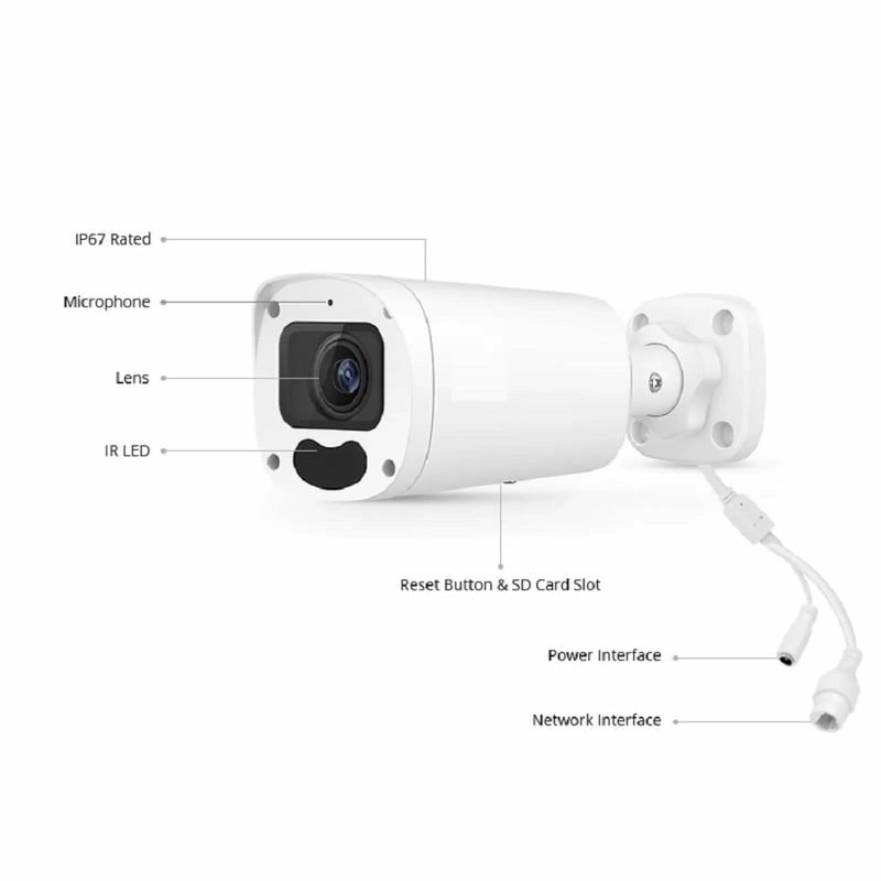 FyberOptix IPC104-2M-B, Full HD 2MP Bullet Network Camera with Build-in Mic, 164ft Night Vision, IP67 Weatherproof PoE Network Camera with Varifocal 2.8-12mm Lens