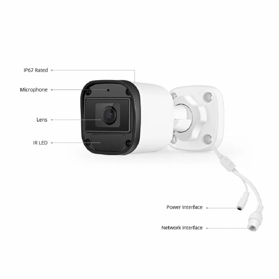 FyberOptix IPC101-5M-B, Super HD 5MP Bullet Network Camera with Built-in Mic, 98ft Night Vision, IP67 Weatherproof PoE Network Camera with Fixed 2.8mm Lens