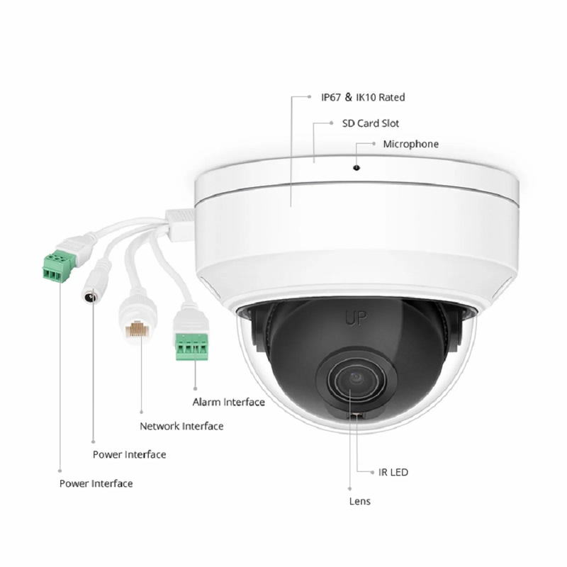 FyberOptix IPC301-8M-D Dome Camera, with 2.8mm Fixed Lens, 8MP Resolution, Built-in Mic, 98ft Night Vision, Smart Intrusion Prevention, IP67 & IK10 PoE Network Camera