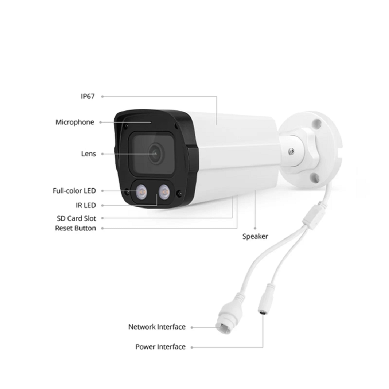 FyberOptix IPC201-8M-B Bullet Camera, with Fixed 2.8mm Lens, 8MP Resolution, Built-in Mic ï¼† Speaker, 98ft Night Vision, Smart Person/Vehicle Detection, IP67 PoE Network Camera