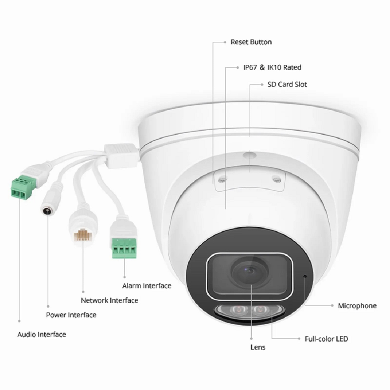 FyberOptix IPC501-FC-8M-T, 8MP Turret PoE Network Camera with Built-in Mic, 98ft Color Night Vision, Smart Intrusion Prevention, Deep Face Capture, IP67 & IK10 Rating, 2.8mm Fixed Lens