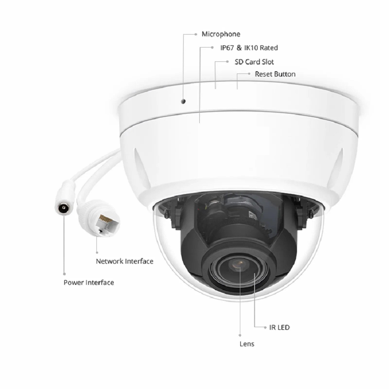 FyberOptix IPC104-5M-D, Super HD 5MP Dome Network Camera with Built-in Mic, 98ft Night Vision, IP67 & IK10 Vandal Resistant, Smart Intrusion Prevention, PoE Network Camera with Varifocal 2.8-12mm Lens