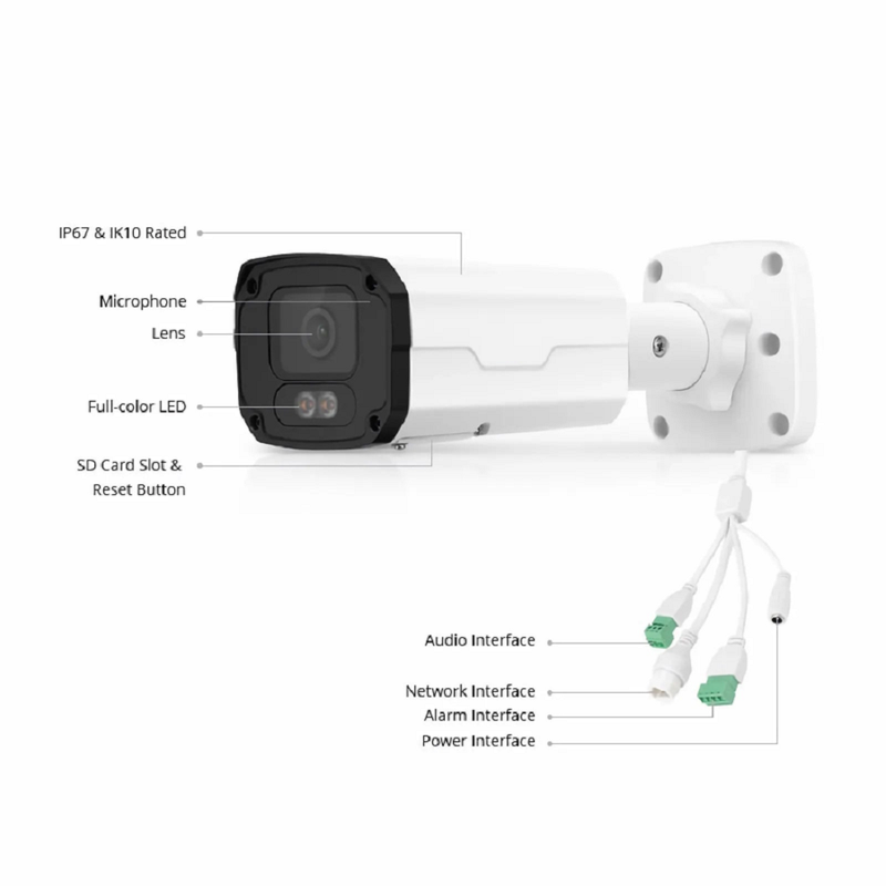 FyberOptix IPC501-FC-4M-B, 4MP Bullet PoE Network Camera with 98ft Color Night Vision, 120dB True WDR, Smart Intrusion Prevention, IP67 & IK10 Rating, 4.0mm Fixed Lens
