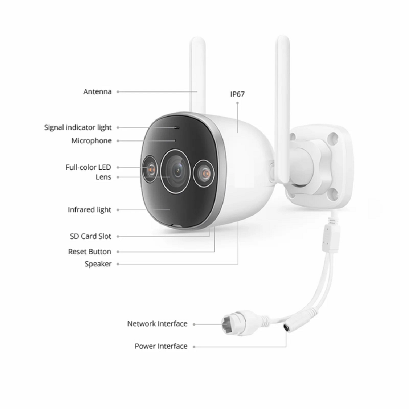 FyberOptix IPC101-5M-WB Outdoor Bullet Wi-Fi Camera, with Fixed 2.8mm Lens, 5MP Resolution, Build-in Mic ï¼† Speaker, 66ft Night Vision, IP67 Network Camera
