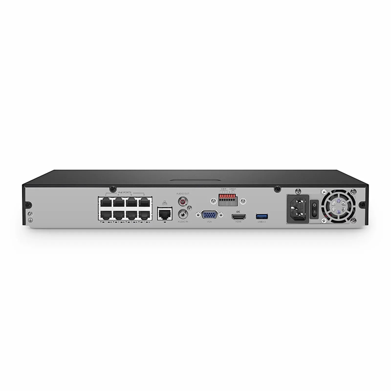 FyberOptix NVR102-8C-8P, 8-Channel 8-Port PoE Network Video Recorder, Record 8CH 4K@30fps, Live View/Playback 2CH 4K@30fps, Supports up to 2x10TB Hard Drive (Not Included)