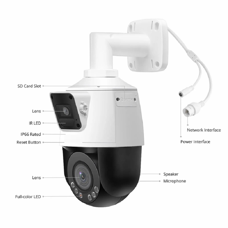 FyberOptix IPC204-2M-PD, 2X 2MP Dual-lens PTZ Network Camera With Two-way Audio, IP66 Weatherproof, Smart Intrusion Protection
