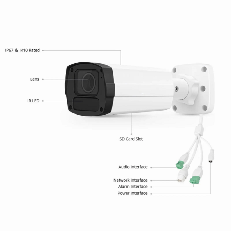 FyberOptix IPC305-5M-B Bullet Camera, with 2.7 ~ 13.5mm Varifocal Lens, 5MP Resolution, 164ft Night Vision, Smart Intrusion Prevention, IP67 & IK10 PoE Network Camera