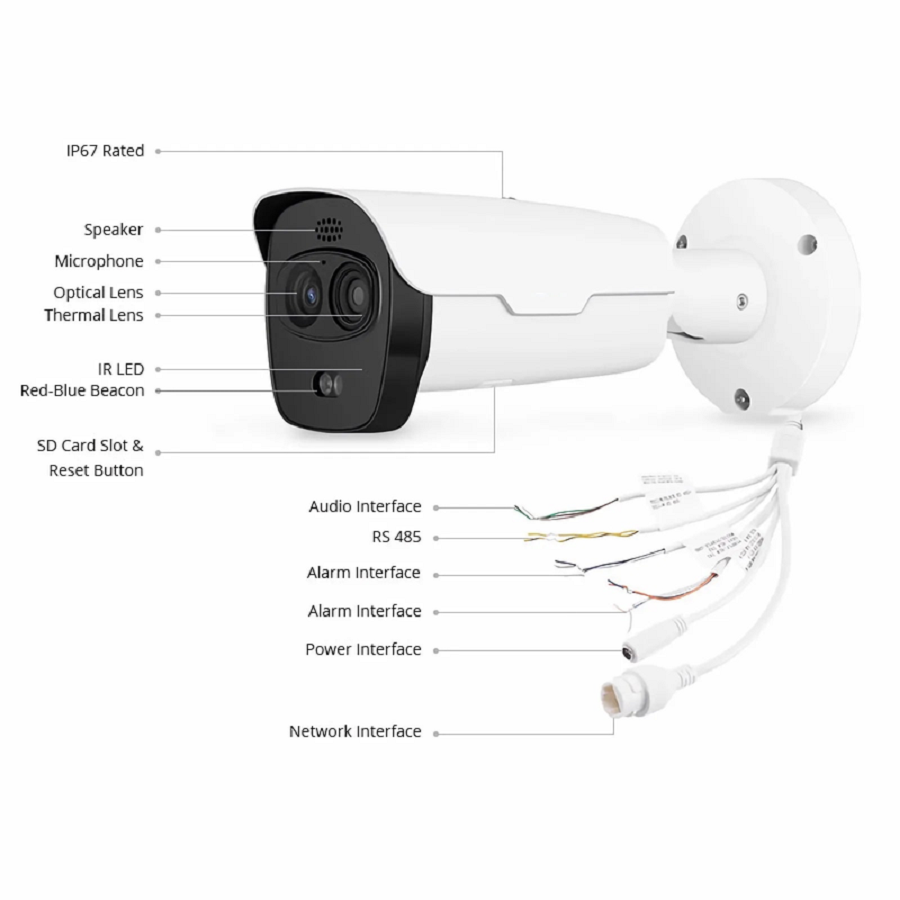 FyberOptix IPC701-4M-B, Super HD 4MP Thermal & Optical Dual-spectrum Bullet Network Camera with Build-in Mic, Smoke Detection, PoE Network Camera with Fixed 4.0mm Lens