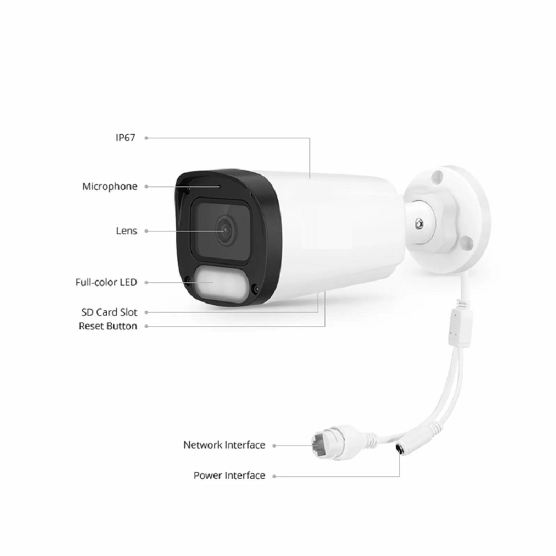 FyberOptix IPC201-FC-4M-B Bullet Camera, with Fixed 2.8mm Lens, 4MP Resolution, Built-in Mic, 98ft Color Night Vision, Smart Person/Vehicle Detection, IP67 PoE Network Camera