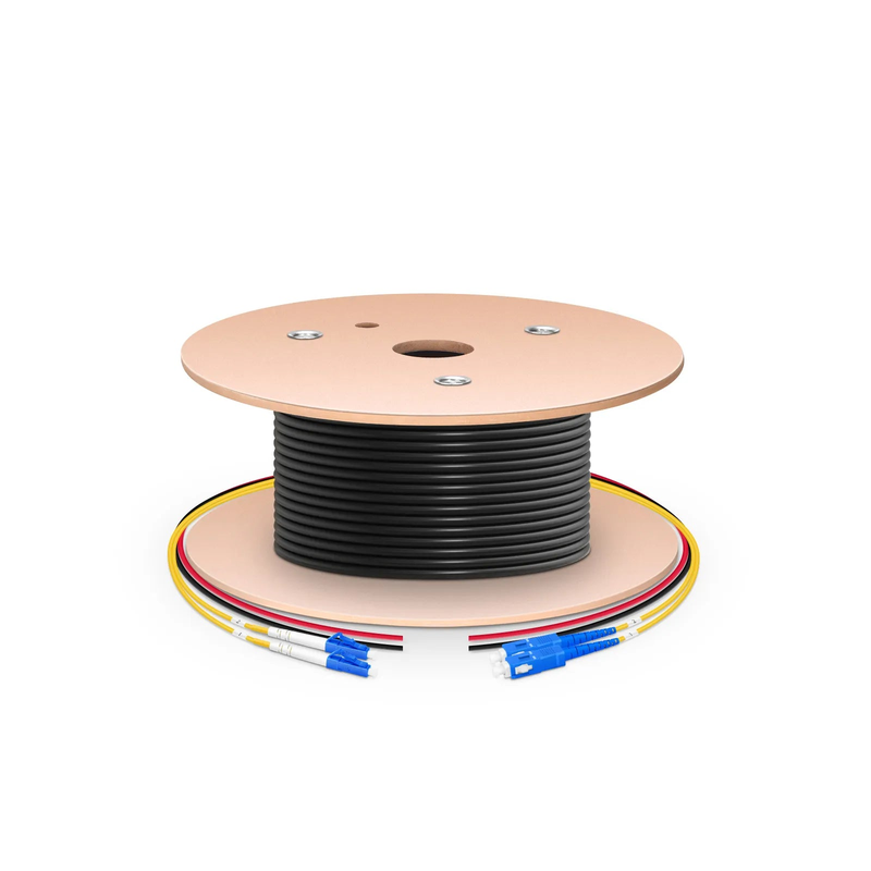 FyberOptix 150m (492ft) Hybrid Fiber and Power Cable, Indoor, Plenum (OFNP), Single Mode (OS2), 2 Fibers, Tight-Buffered, LC UPC Simplex to SC UPC Simplex, 2 Conductors 12AWG