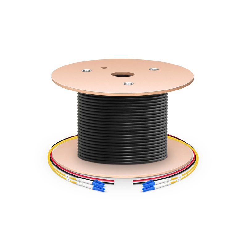 FyberOptix 300m (984ft) Hybrid Fiber and Power Cable, Indoor, Plenum (OFNP), Single Mode (OS2), 2 Fibers, Tight-Buffered, LC UPC Simplex to LC UPC Simplex, 2 Conductors 17AWG