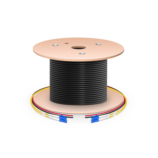 FyberOptix 300m (984ft) Hybrid Fiber and Power Cable, Indoor, Plenum (OFNP), Single Mode (OS2), 2 Fibers, Tight-Buffered, LC UPC Simplex to LC UPC Simplex, 2 Conductors 17AWG