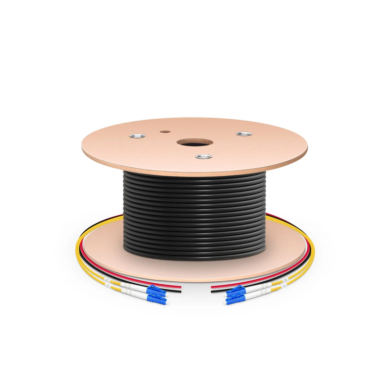 FyberOptix 200m (656ft) Hybrid Fiber and Power Cable, Indoor, Plenum (OFNP), Single Mode (OS2), 2 Fibers, Tight-Buffered, LC UPC Simplex to LC UPC Simplex, 2 Conductors 17AWG