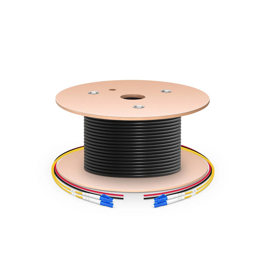 FyberOptix 200m (656ft) Hybrid Fiber and Power Cable, Indoor, Plenum (OFNP), Single Mode (OS2), 2 Fibers, Tight-Buffered, LC UPC Simplex to LC UPC Simplex, 2 Conductors 17AWG