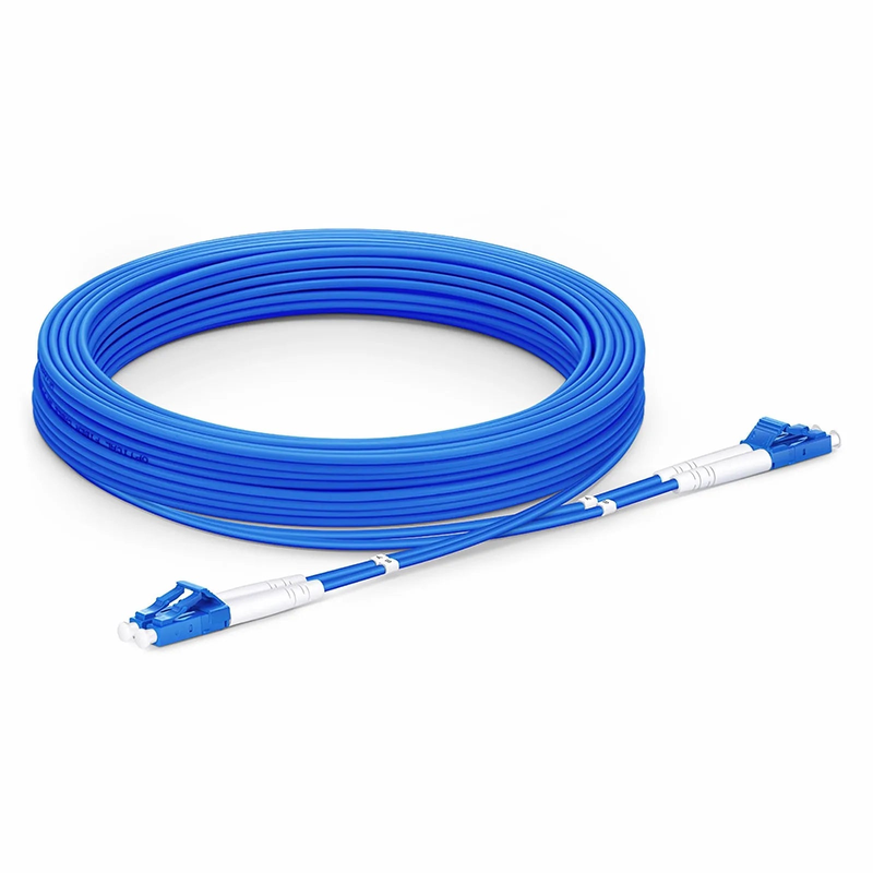 FyberOptix 30m (98ft) Armored Fiber Patch Cable, 2 Fibers, LC UPC Duplex to LC UPC Duplex, Single Mode (OS2), Riser (OFCR), 3.0mm, Blue