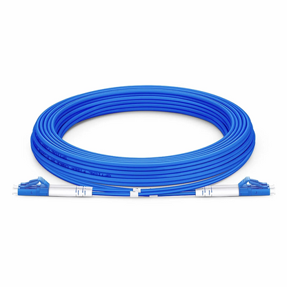 FyberOptix 5m (16ft) Armored Fiber Patch Cable, 2 Fibers, LC UPC Duplex to LC UPC Duplex, Single Mode (OS2), Riser (OFCR), 3.0mm, Blue