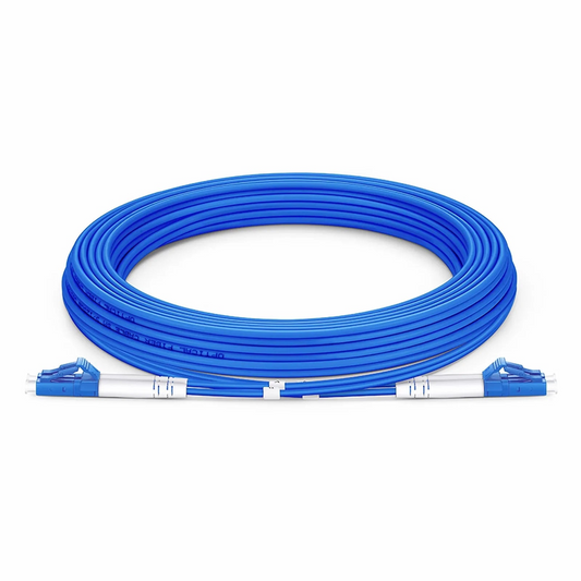 FyberOptix 5m (16ft) Armored Fiber Patch Cable, 2 Fibers, LC UPC Duplex to LC UPC Duplex, Single Mode (OS2), Riser (OFCR), 3.0mm, Blue