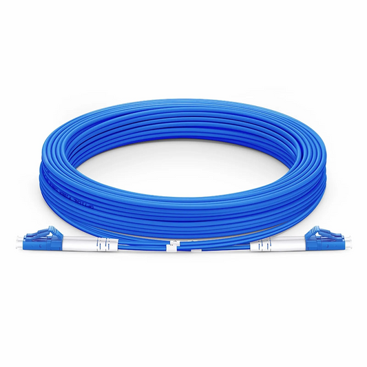 FyberOptix 10m (33ft) Armored Fiber Patch Cable, 2 Fibers, LC UPC Duplex to LC UPC Duplex, Single Mode (OS2), Riser (OFCR), 3.0mm, Blue