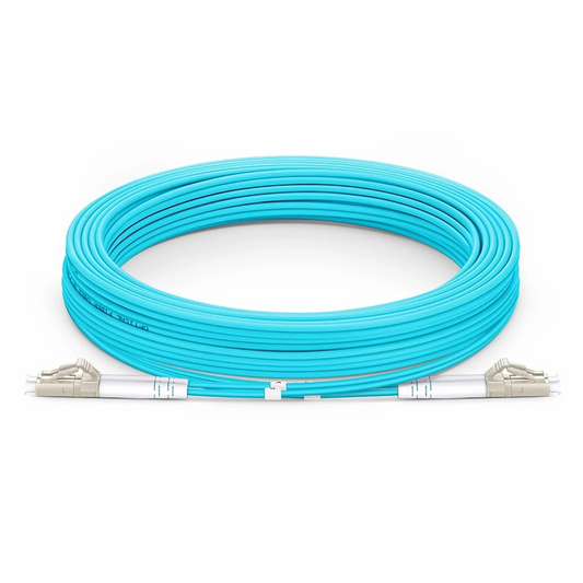 FyberOptix 20m (66ft) Armored Fiber Patch Cable, 2 Fibers, LC UPC Duplex to LC UPC Duplex, Multimode (OM4), Riser (OFCR), 3.0mm, Aqua