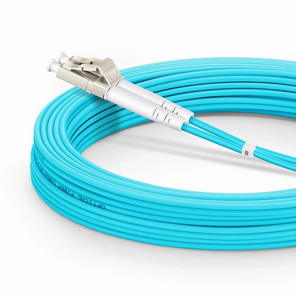 FyberOptix 20m (66ft) Armored Fiber Patch Cable, 2 Fibers, LC UPC Duplex to LC UPC Duplex, Multimode (OM4), Riser (OFCR), 3.0mm, Aqua