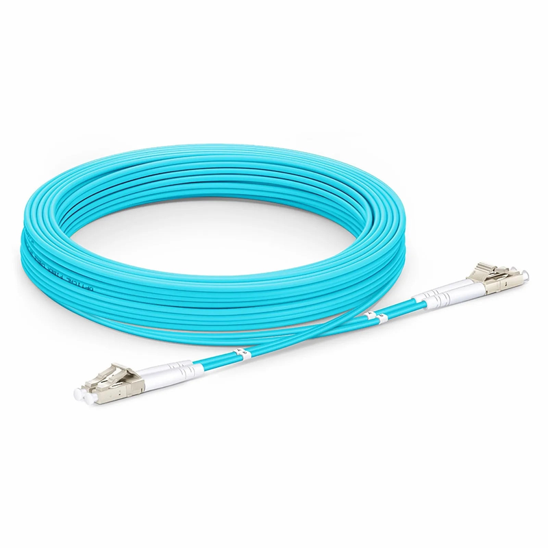 FyberOptix 10m (33ft) Armored Fiber Patch Cable, 2 Fibers, LC UPC Duplex to LC UPC Duplex, Multimode (OM4), Riser (OFCR), 3.0mm, Aqua