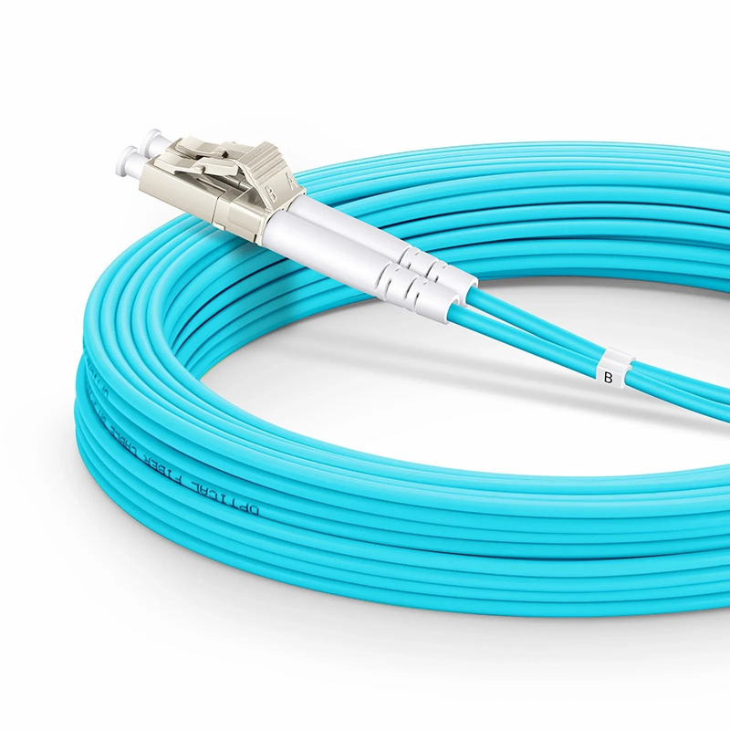FyberOptix 10m (33ft) Armored Fiber Patch Cable, 2 Fibers, LC UPC Duplex to LC UPC Duplex, Multimode (OM4), Riser (OFCR), 3.0mm, Aqua