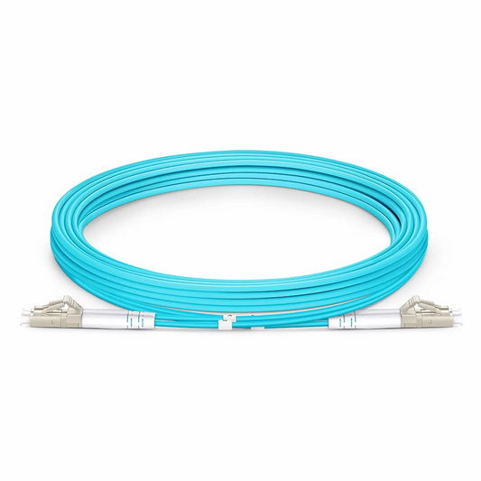 FyberOptix 3m (10ft) Armored Fiber Patch Cable, 2 Fibers, LC UPC Duplex to LC UPC Duplex, Multimode (OM3), Riser (OFCR), 3.0mm, Aqua