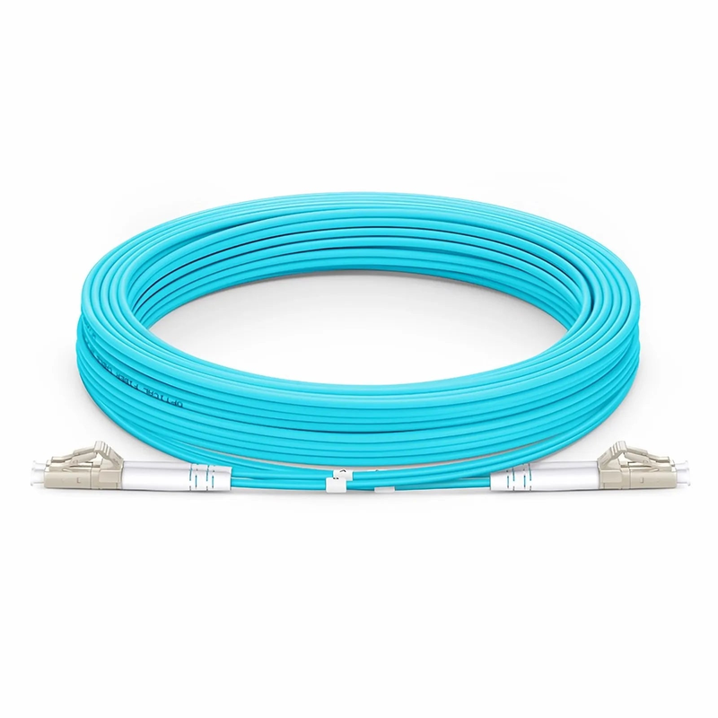 FyberOptix 30m (98ft) Armored Fiber Patch Cable, 2 Fibers, LC UPC Duplex to LC UPC Duplex, Multimode (OM3), Riser (OFCR), 3.0mm, Aqua