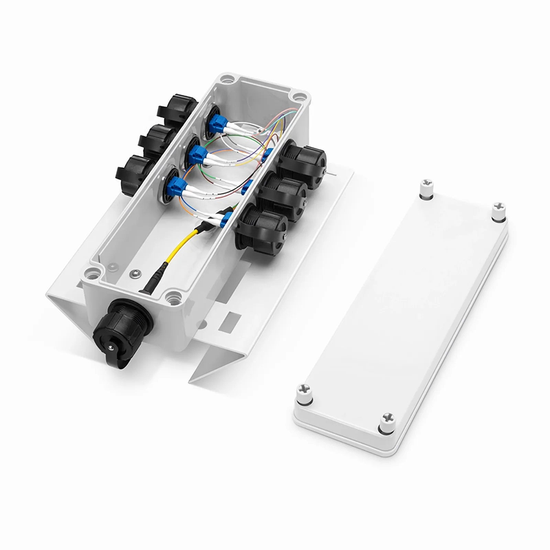 FyberOptix FTTA Waterproof MTP-12 to 6 x LC Duplex OS2 Fiber Optical Distribution Box with Pole Mounting Brackets