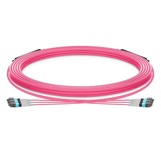 FyberOptix 30m (98ft) MTPÂ® Trunk Cable, MTPÂ®-8 UPC (Female) to MTPÂ®-8 UPC (Female), 24 Fibers, Multimode (OM4), Plenum (OFNP), 0.20dB Max, Type B, Double Jacket, Magenta