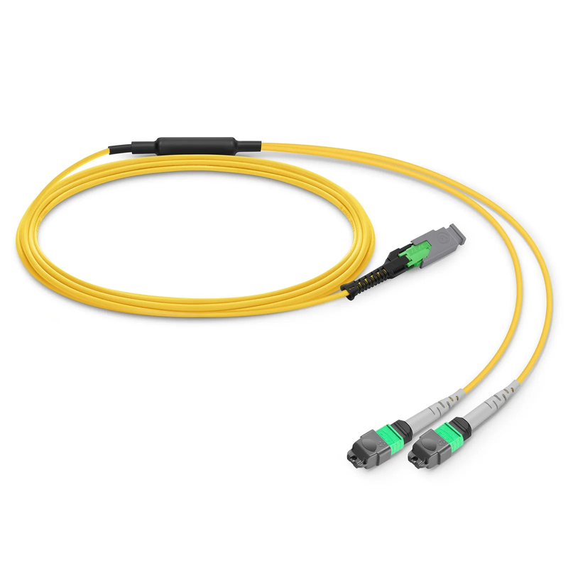 FyberOptix 3m (10ft) MMC Breakout Cable, MMC-16 APC (Female) to 2 x MTPÂ®-8 APC (Female), 16 Fibers, Single Mode (OS2), Plenum (OFNP), 0.35dB Max, Jumper Polarity, Yellow