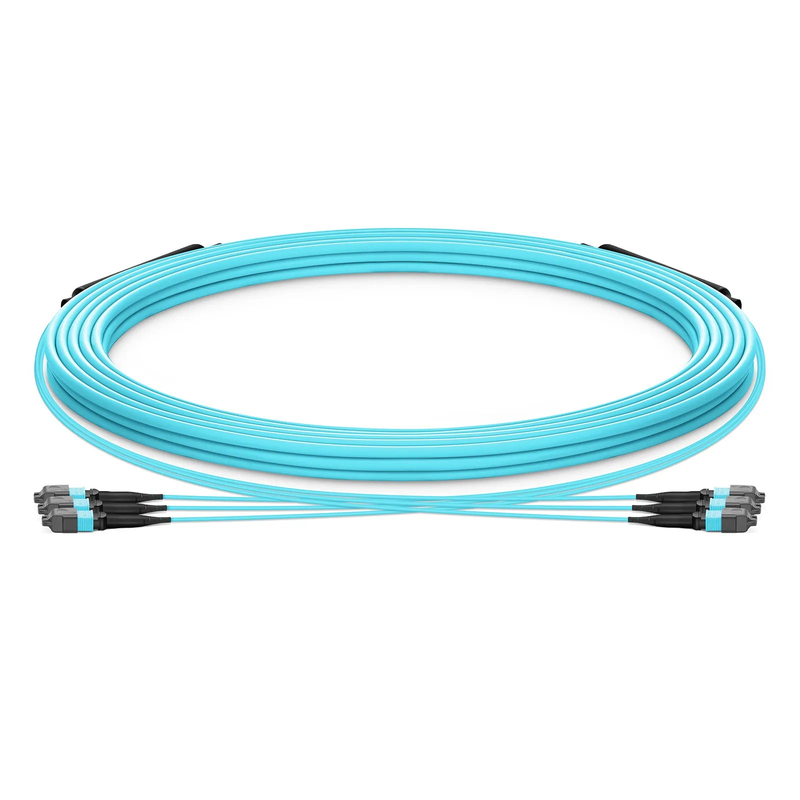 FyberOptix 30m (98ft) MTPÂ® Trunk Cable, MTPÂ®-12 UPC (Male) to MTPÂ®-12 UPC (Female), 36 Fibers, Multimode (OM3), Plenum (OFNP), 0.20dB Max, Type A, Double Jacket, Aqua