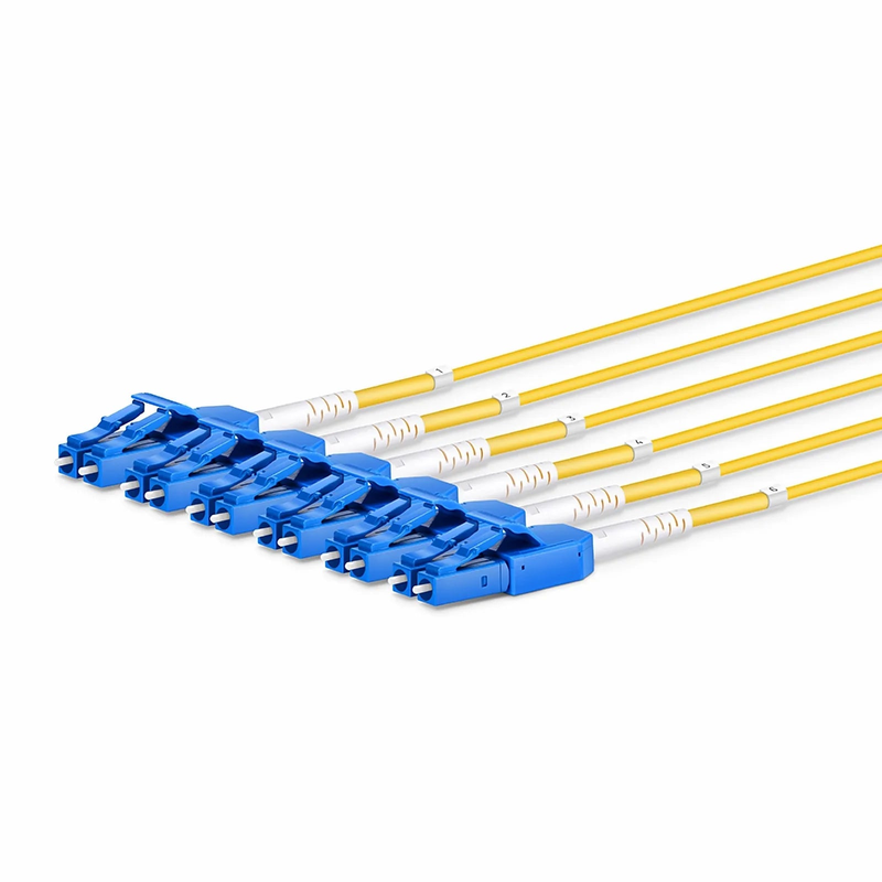 FyberOptix 30m (98ft) MTPÂ® Hybrid Trunk Cable, MTPÂ®-12 APC (Female) to 6 LC UPC Duplex Uniboot, 48 Fibers, Single Mode (OS2), Plenum (OFNP), 0.35dB Max, Type B, Double Jacket, Yellow