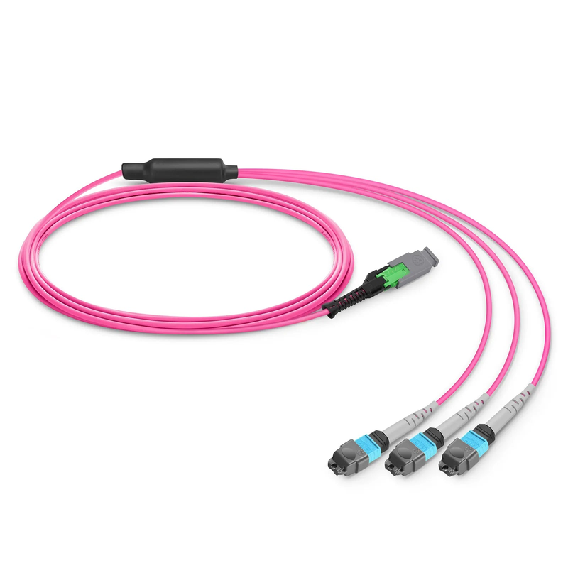 FyberOptix 3m (10ft) MMC Breakout Cable, MMC-24 APC (Female) to 3 x MTPÂ®-8 UPC (Female), 24 Fibers, Multimode (OM4), Plenum (OFNP), 0.35dB Max, Jumper Polarity, Magenta
