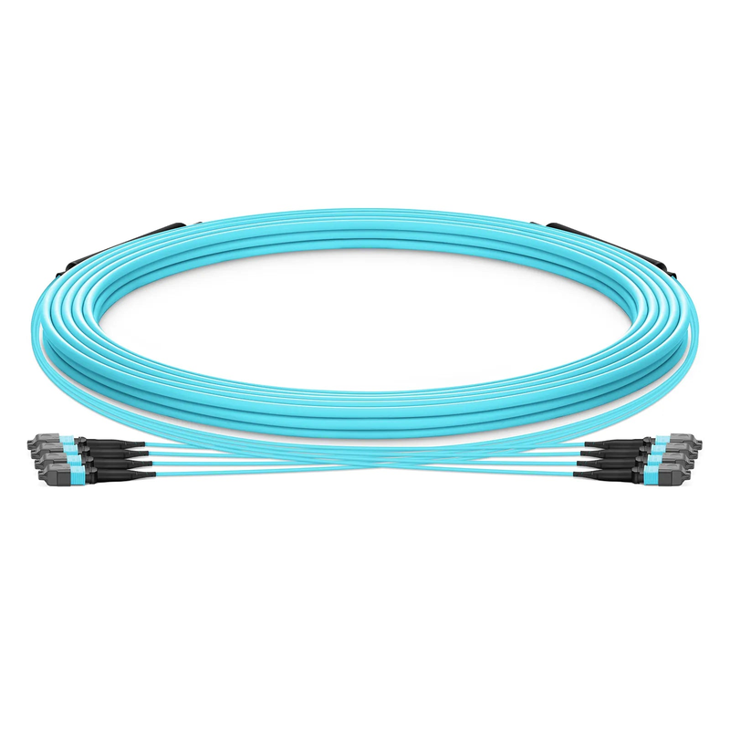 FyberOptix 30m (98ft) MTPÂ® Trunk Cable, MTPÂ®-12 UPC (Female) to MTPÂ®-12 UPC (Female), 48 Fibers, Multimode (OM3), Plenum (OFNP), 0.20dB Max, Type B, Double Jacket, Aqua