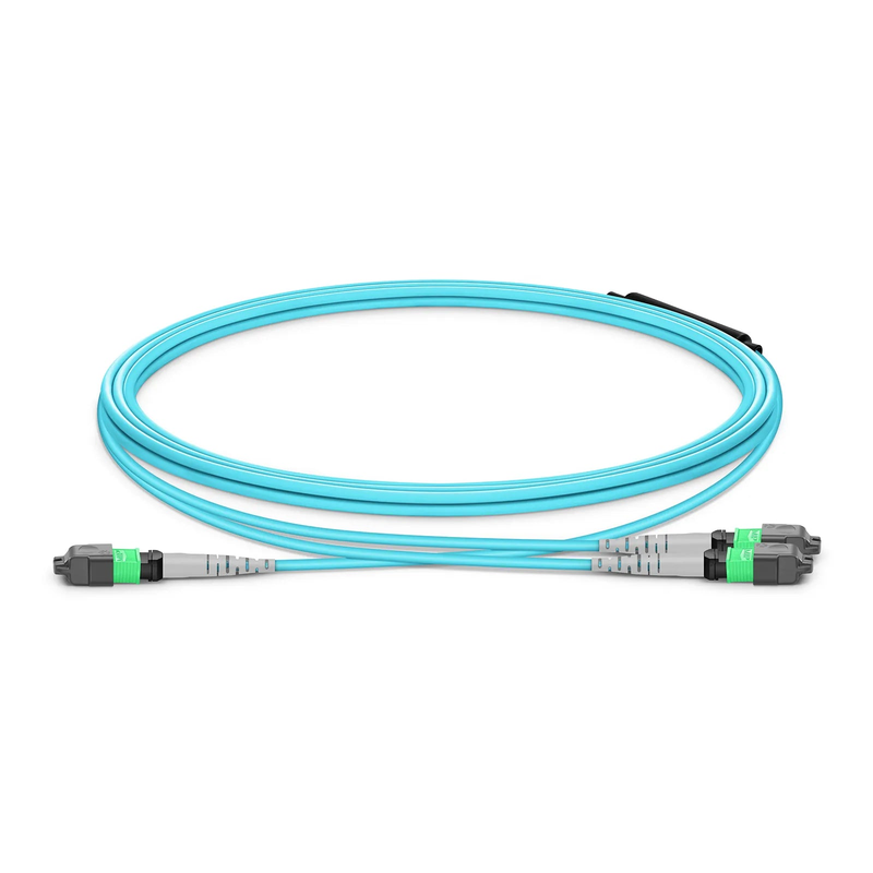 FyberOptix NVIDIA/Mellanox MFP7E20-N001 Compatible 1m (3ft) MTPÂ® Breakout Cable, MTPÂ®-12 APC (Female) to 2 x MTPÂ®-4 APC (Female), 8 Fibers, Multimode (OM3), Dual Rated (OFNR/LSZH), 0.35dB Max, Type B, Aqua