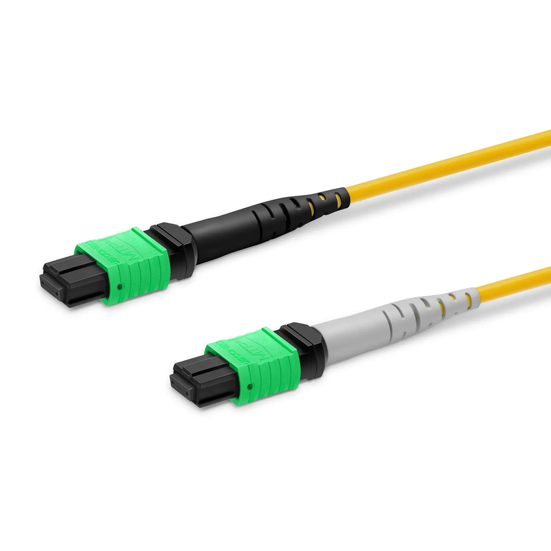 FyberOptix 1m (3ft) MTPÂ® Breakout Cable, MTPÂ®-16 APC (Female) to 2 x MTPÂ®-8 APC (Female), 16 Fibers, Single Mode (OS2), Dual Rated (OFNR/LSZH), 0.35dB Max, Crossover, Yellow